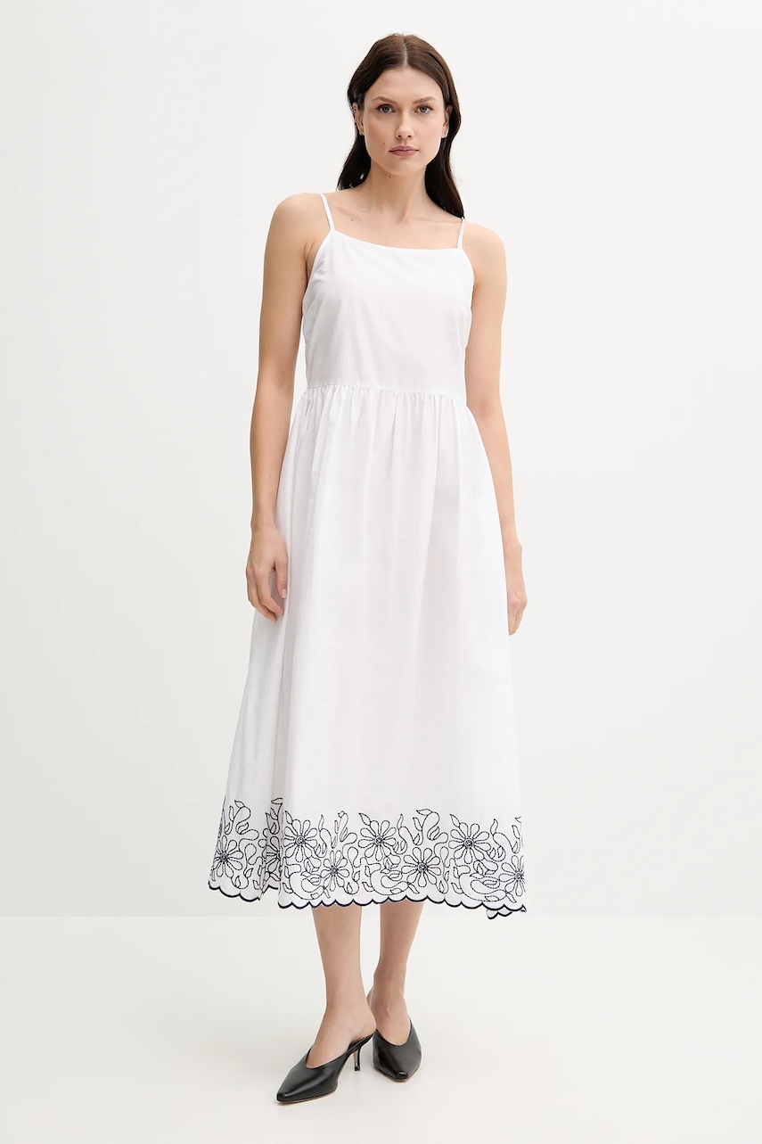 United Colors of Benetton rochie din bumbac culoarea alb, midi, evazati, 4KUSDV0B7