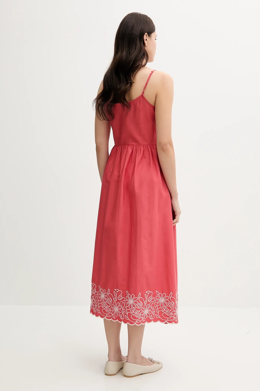 Хлопковое платье United Colors of Benetton цвет розовый midi расклешённое 4KUSDV0B7