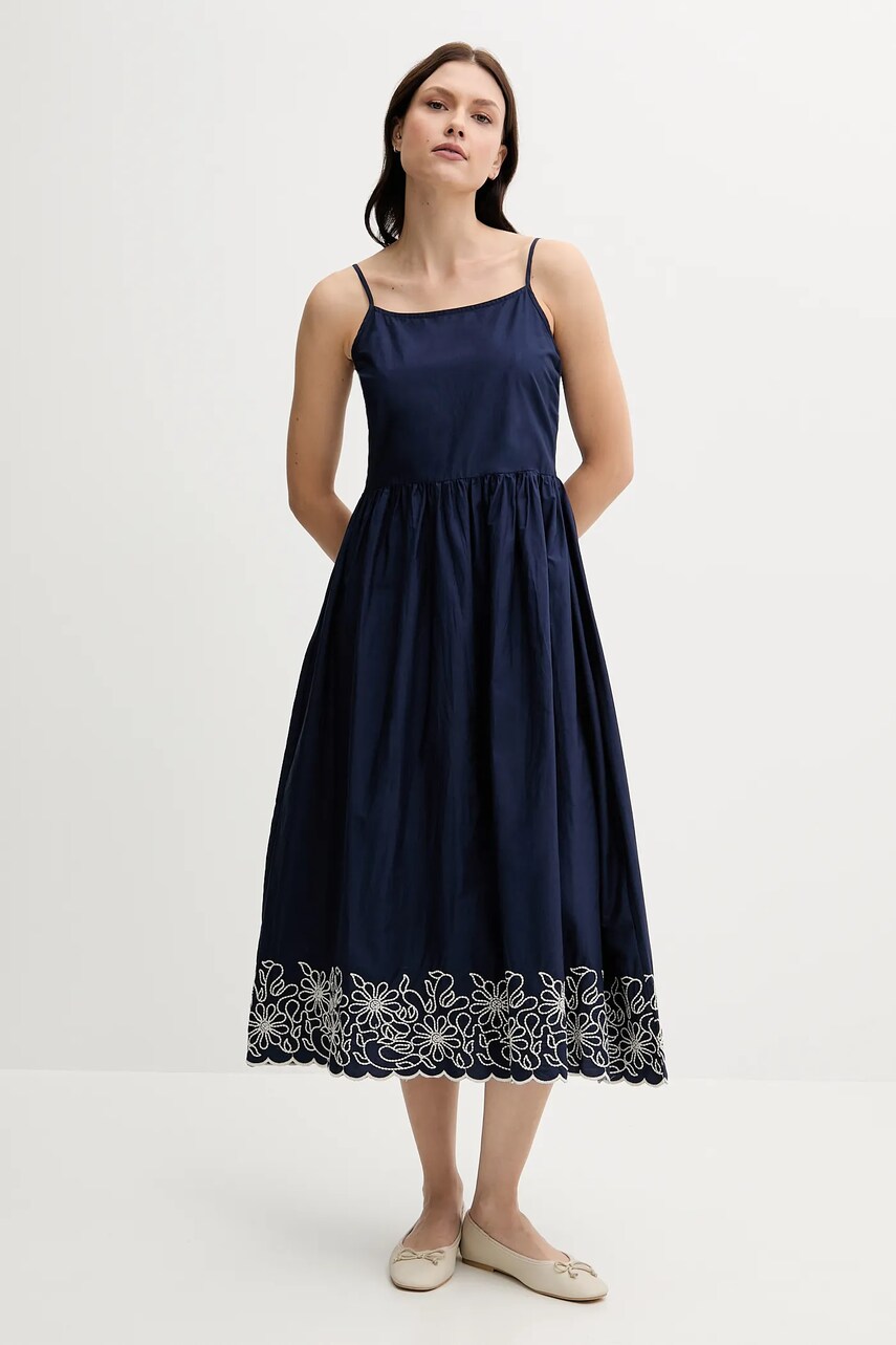 United Colors of Benetton rochie din bumbac culoarea bleumarin, midi, evazati, 4KUSDV0B7