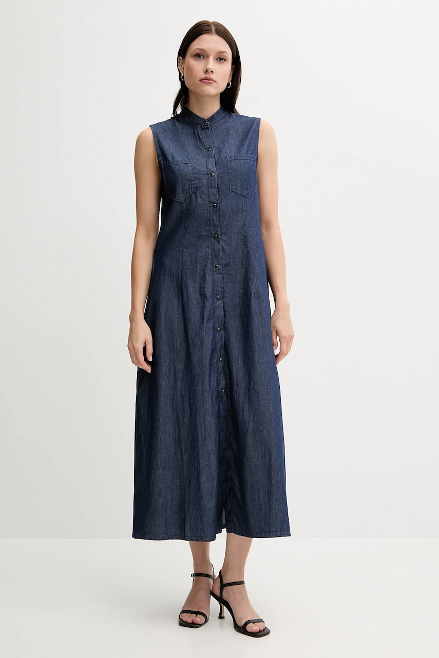 United Colors of Benetton rochie din bumbac culoarea bleumarin, maxi, evazati, 44KCDV0BH