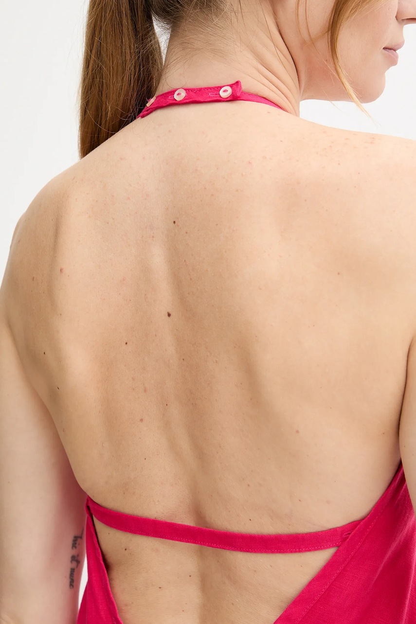 Λινό φόρεμα United Colors of Benetton χρώμα: ροζ, 4AGHDV0BF φωτογραφία