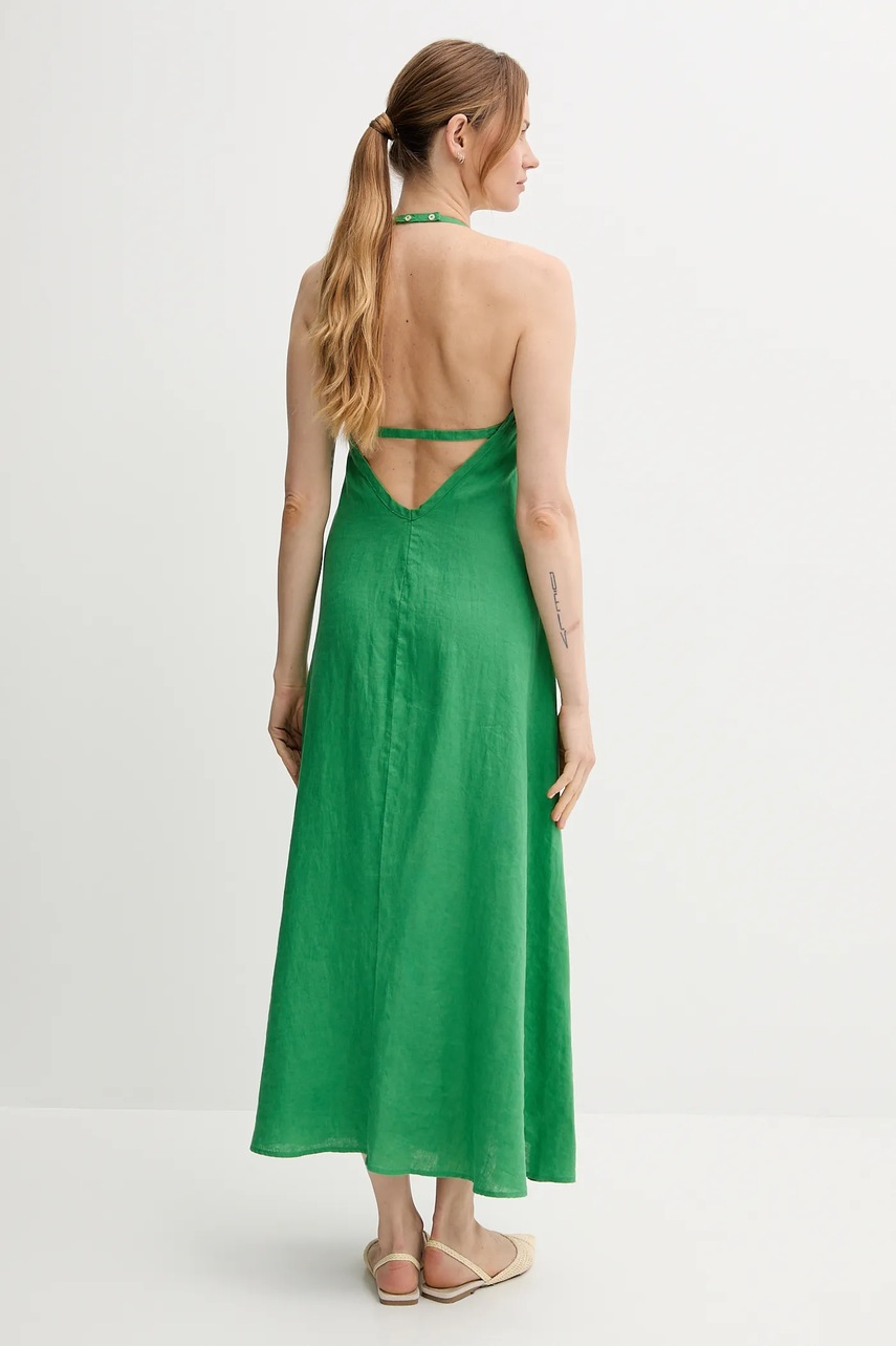Льняное платье United Colors of Benetton цвет зелёный maxi расклешённое 4AGHDV0BF