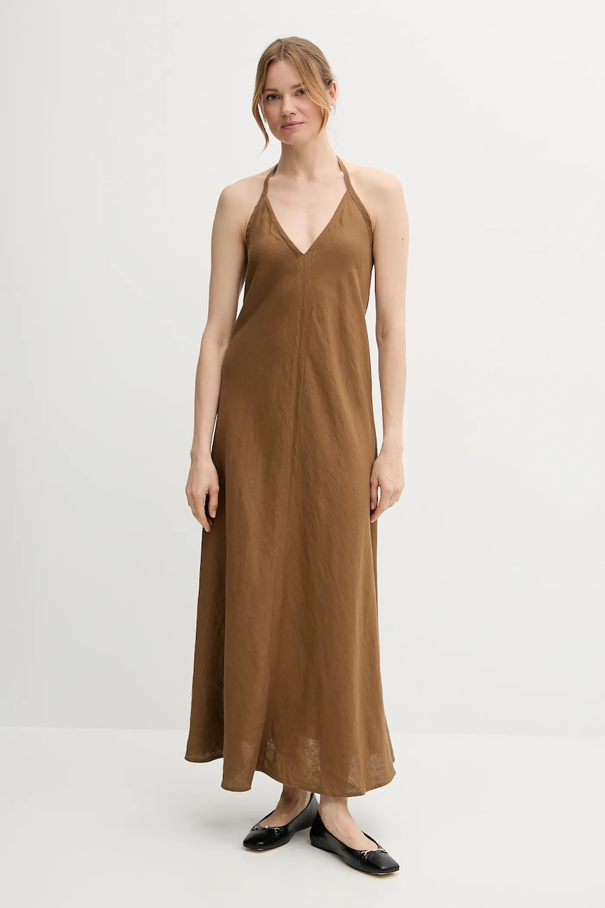United Colors of Benetton rochie din in culoarea maro, maxi, evazati, 4AGHDV0BF