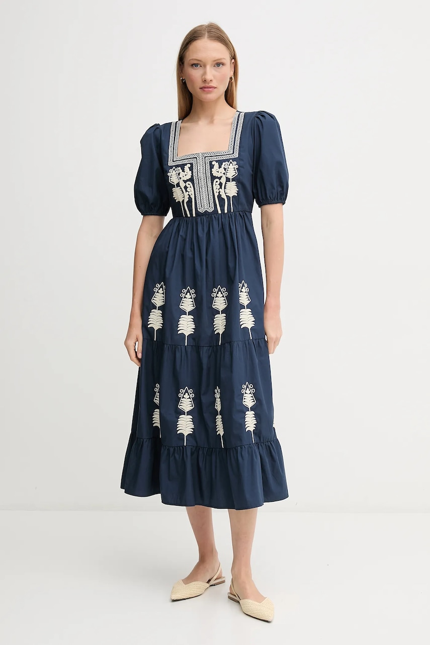 Hoss Intropia rochie din bumbac culoarea bleumarin, midi, evazată, 8229095