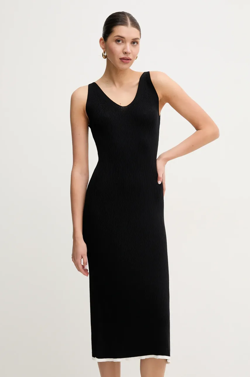 Gant rochie culoarea negru, midi, mulată, 4502086