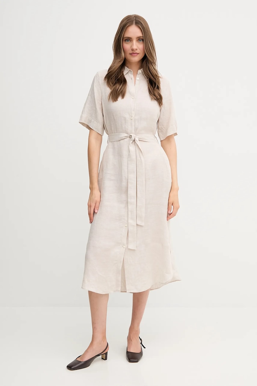 Gant rochie din in culoarea bej, midi, drept, 4503390