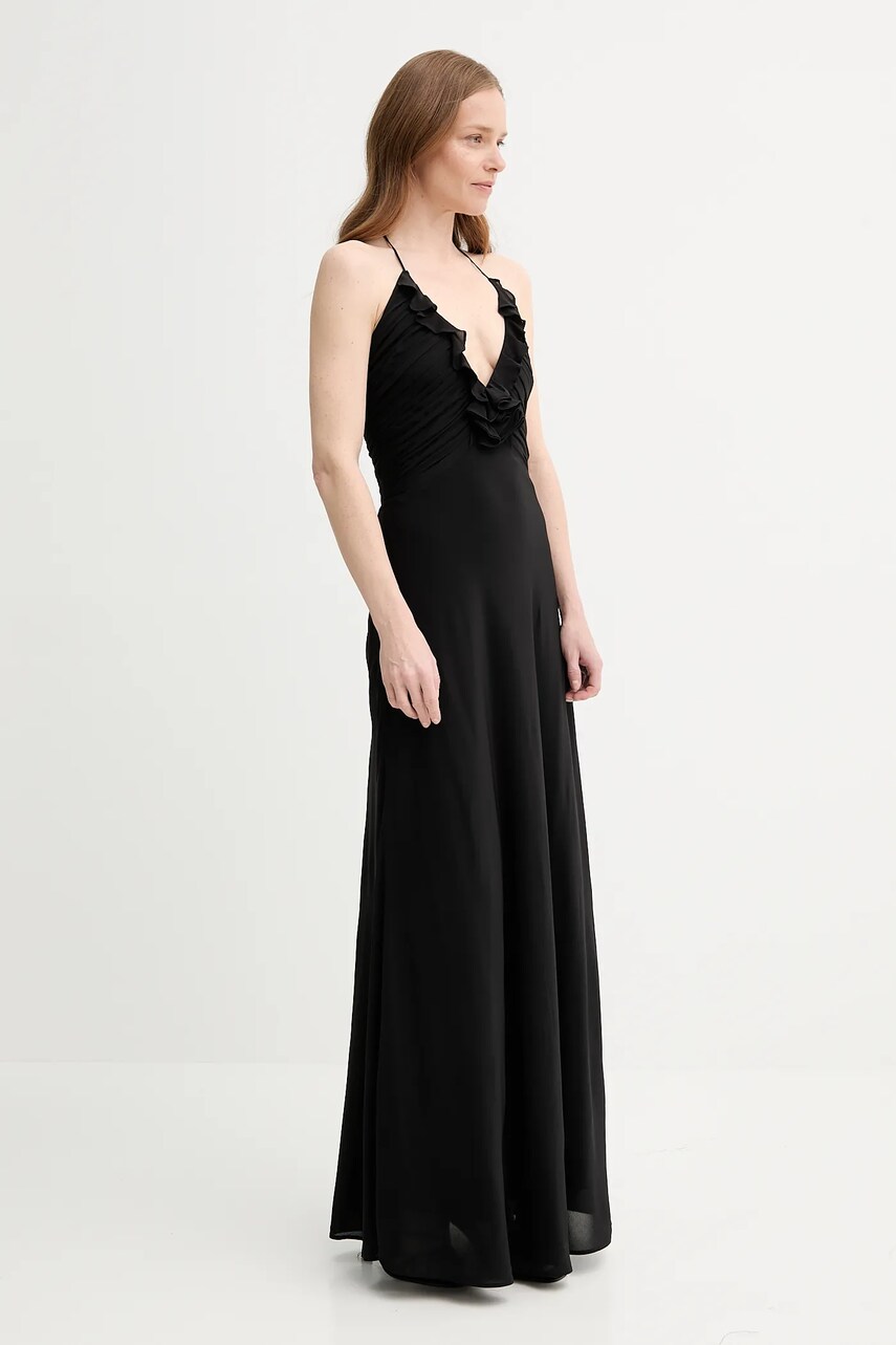Сукня з домішкою шовку The Kooples колір чорний maxi розкльошена FROB30034K