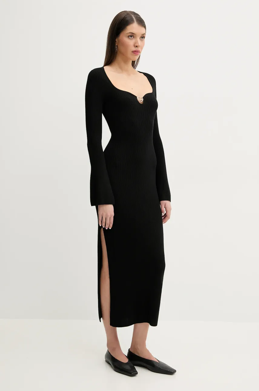 FROM FUTURE rochie din lana culoarea negru, maxi, mulată, WRO02679