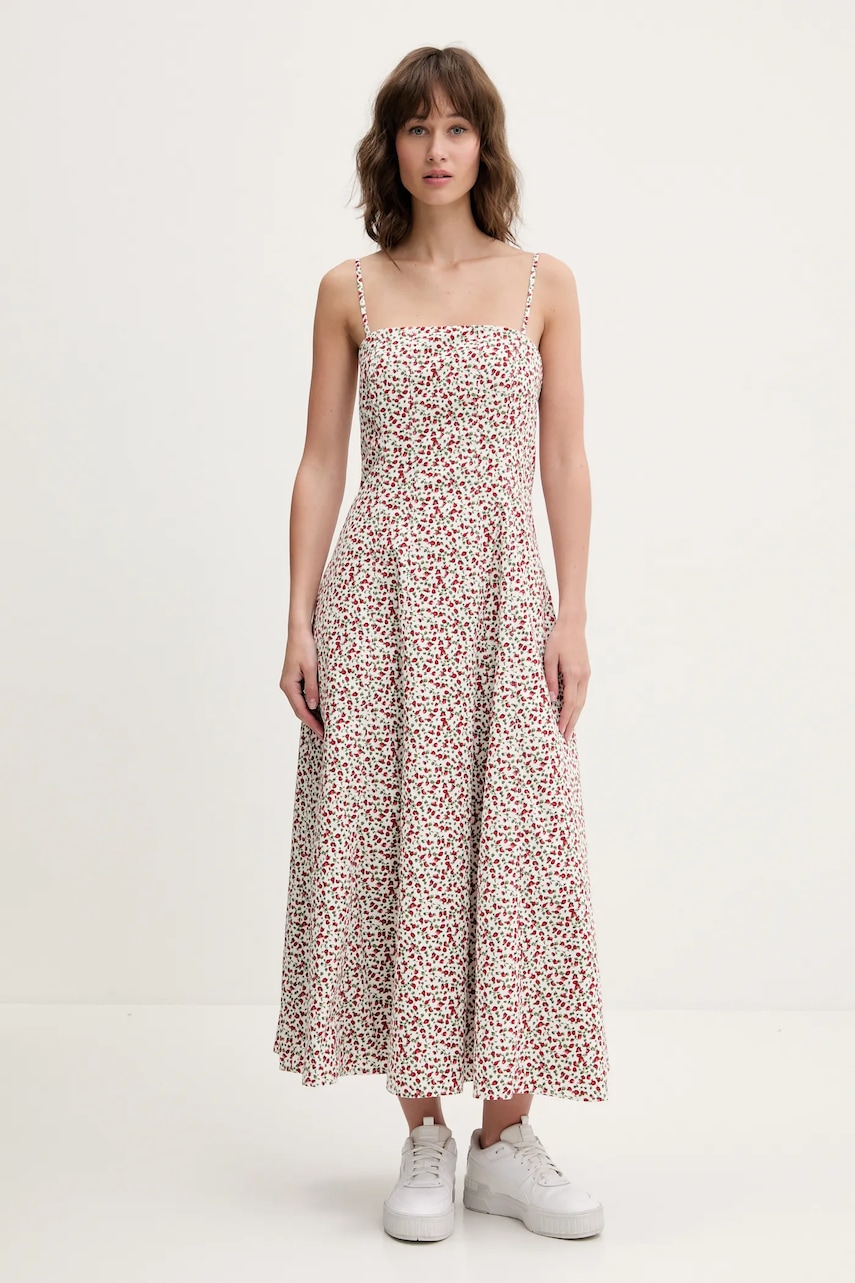 Abercrombie & Fitch rochie culoarea alb, midi, evazată, KI159-5481