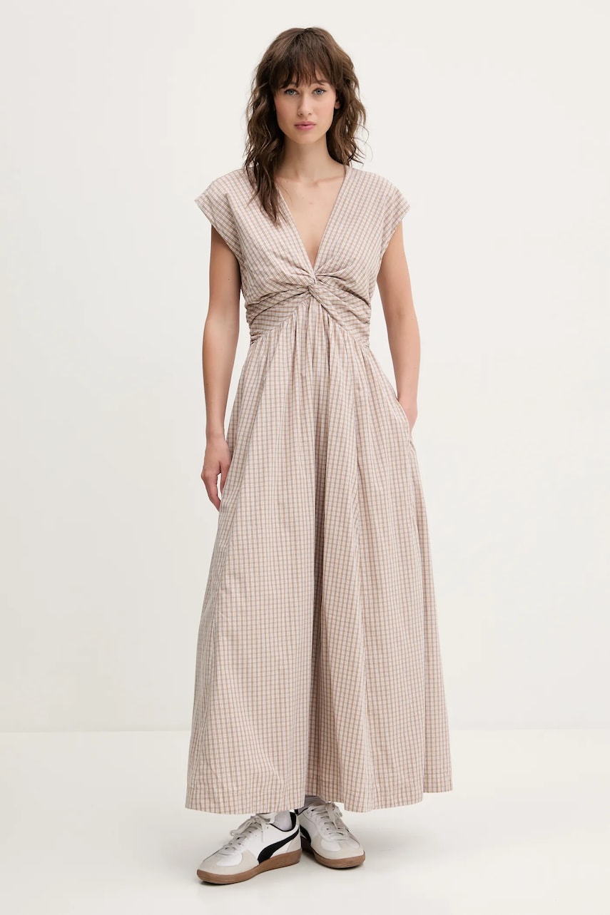 Levně Šaty Abercrombie & Fitch béžová barva, maxi, KI159-5581