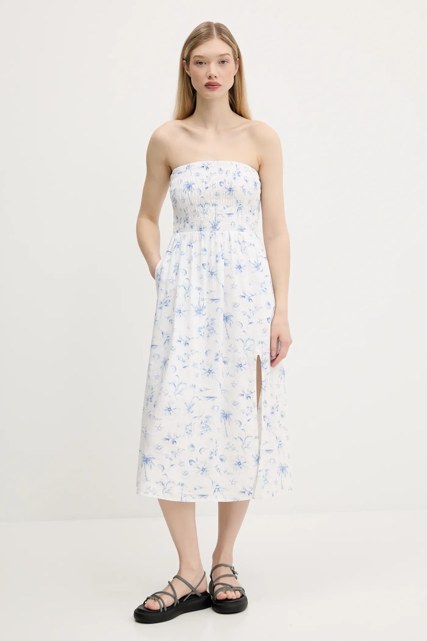 Levně Lněné šaty Hollister Co. béžová barva, midi, KI359-1209