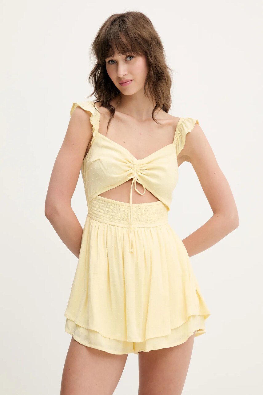 Hollister Co. salopetă culoarea galben, cu decolteu in v, KI359-5034