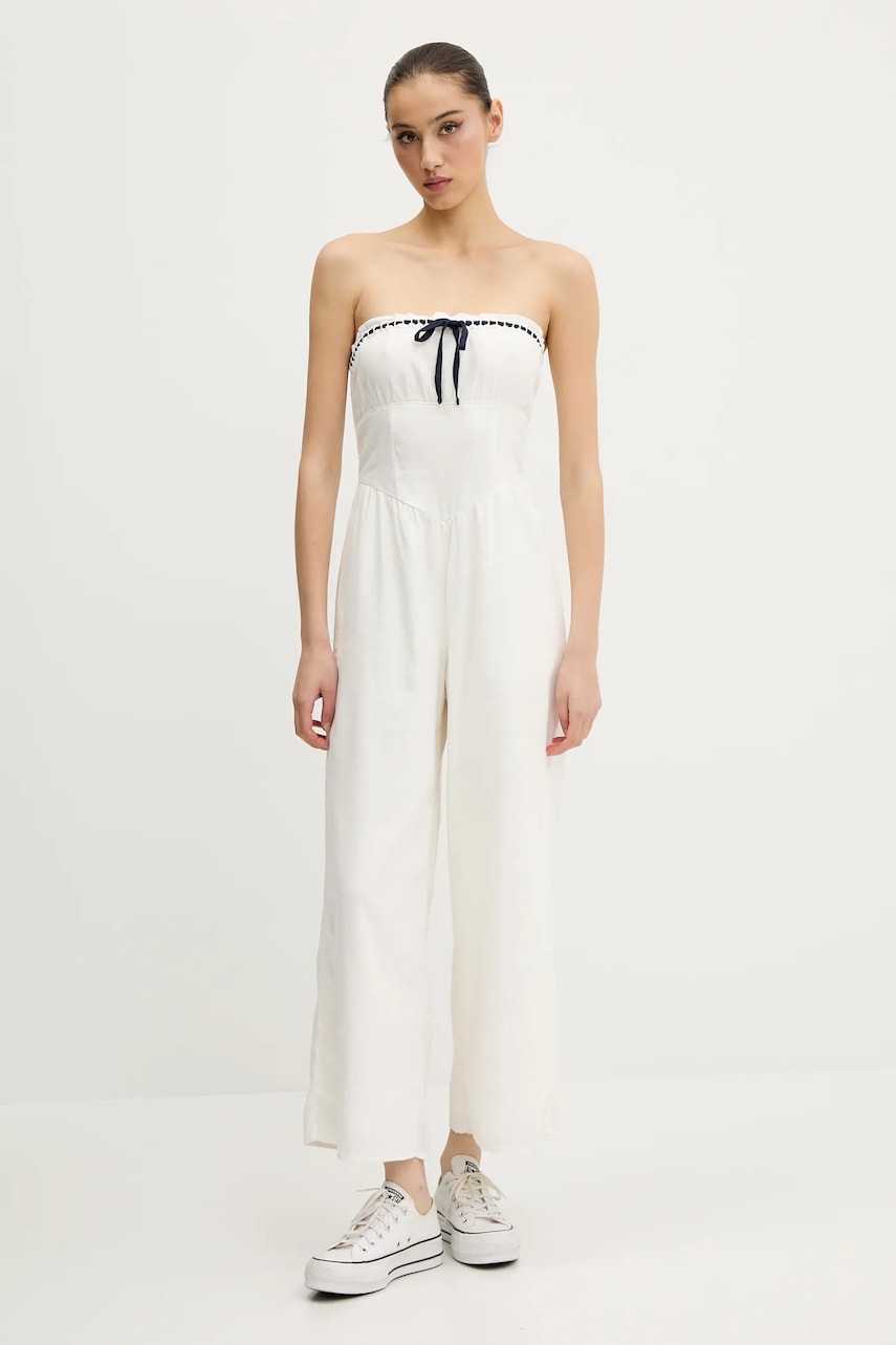 Hollister Co. salopetă din in culoarea bej, cold shoulder, KI359-5044