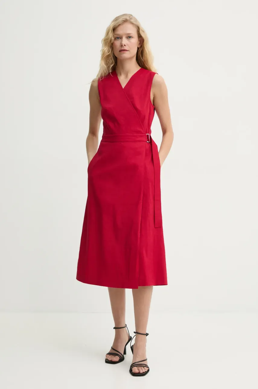 Theory rochie din in culoarea rosu, mini, evazată, P0303606