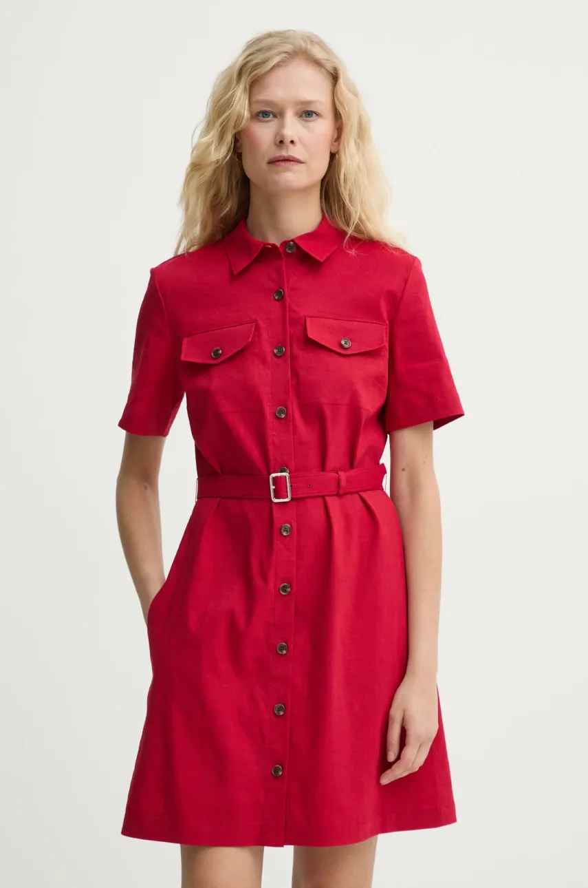 Theory rochie din in culoarea rosu, mini, evazată, P0303609