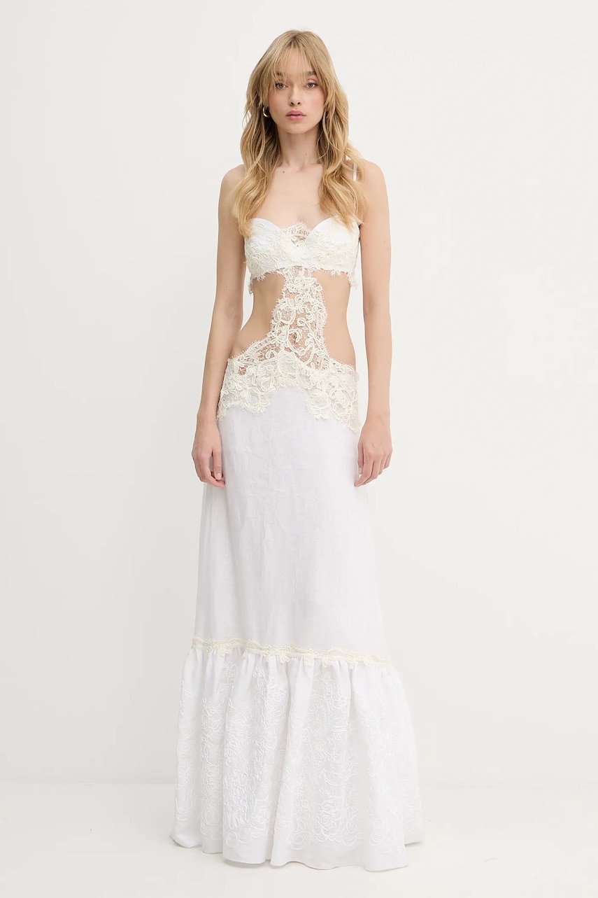 Ermanno Scervino rochie din amestec de in culoarea alb, maxi, evazati, D464Q629NZB