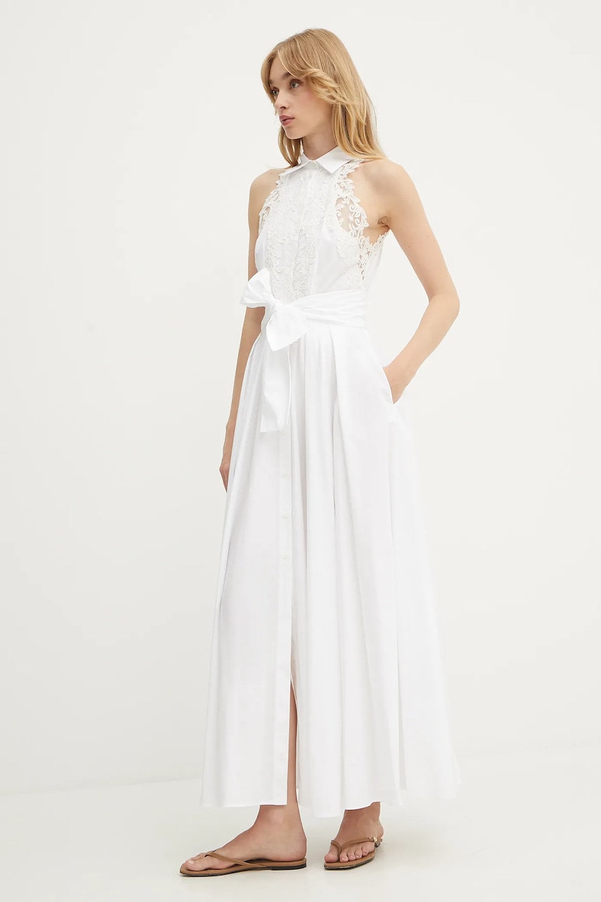 Бавовняна сукня Ermanno Scervino колір білий maxi розкльошена D464Q613OVZ