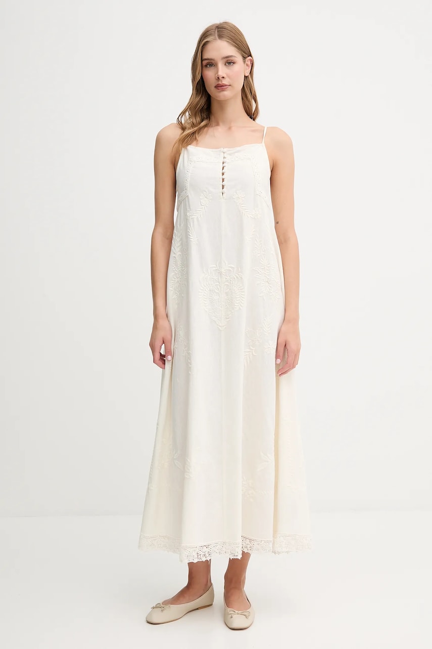 Hoss Intropia rochie din amestec de in culoarea bej, maxi, evazați, 8229131