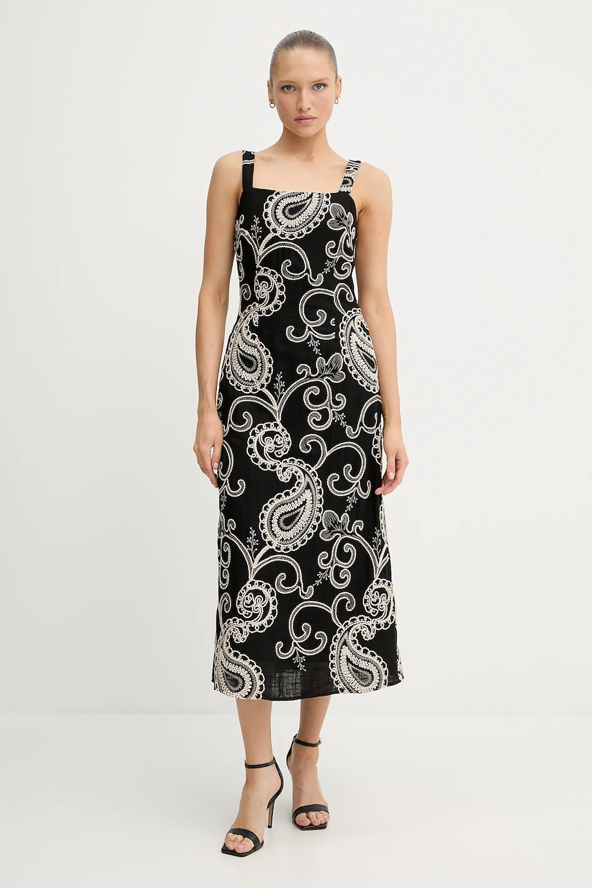 Levně Šaty s příměsí lnu Pedro del Hierro černá barva, maxi, přiléhavé, 3819830