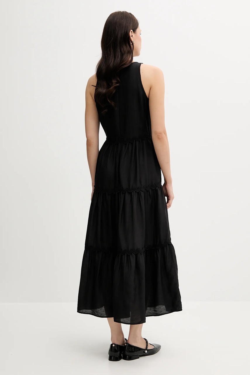 Φόρεμα από λινό μείγμα Pedro del Hierro χρώμα: μαύρο, 3819824 φωτογραφία