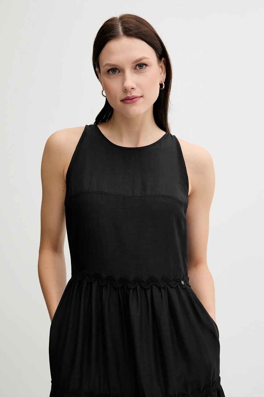 Φόρεμα από λινό μείγμα Pedro del Hierro χρώμα: μαύρο, 3819824 φωτογραφία