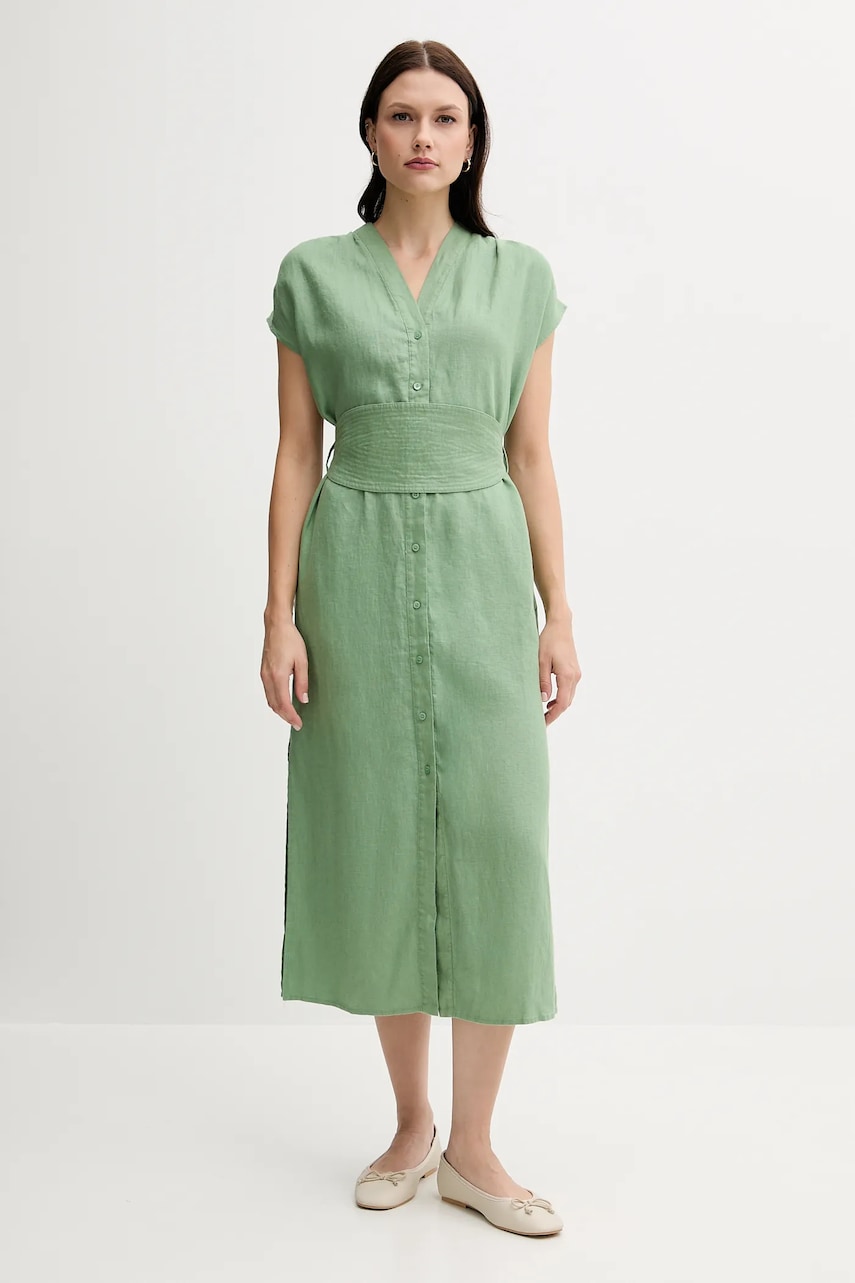 Pedro del Hierro rochie din in culoarea verde, midi, drept, 3819821