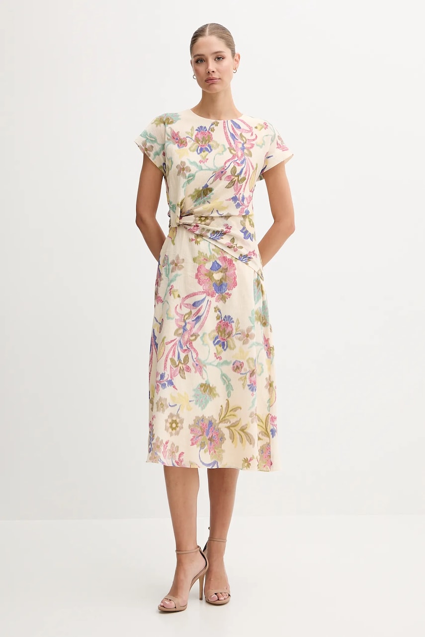 Pedro del Hierro rochie din bumbac culoarea bej, midi, evazati, 3819818
