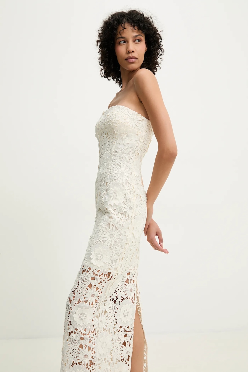 Rotate rochie culoarea bej, midi, mulată, 113781857