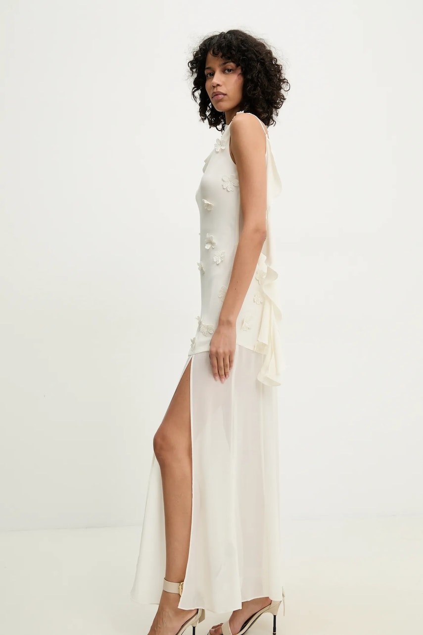 Rotate rochie culoarea bej, maxi, dreaptă, 113904857