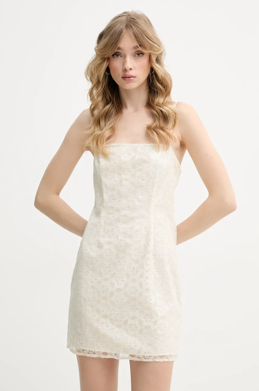 Rotate rochie culoarea bej, mini, dreaptă, 113915857