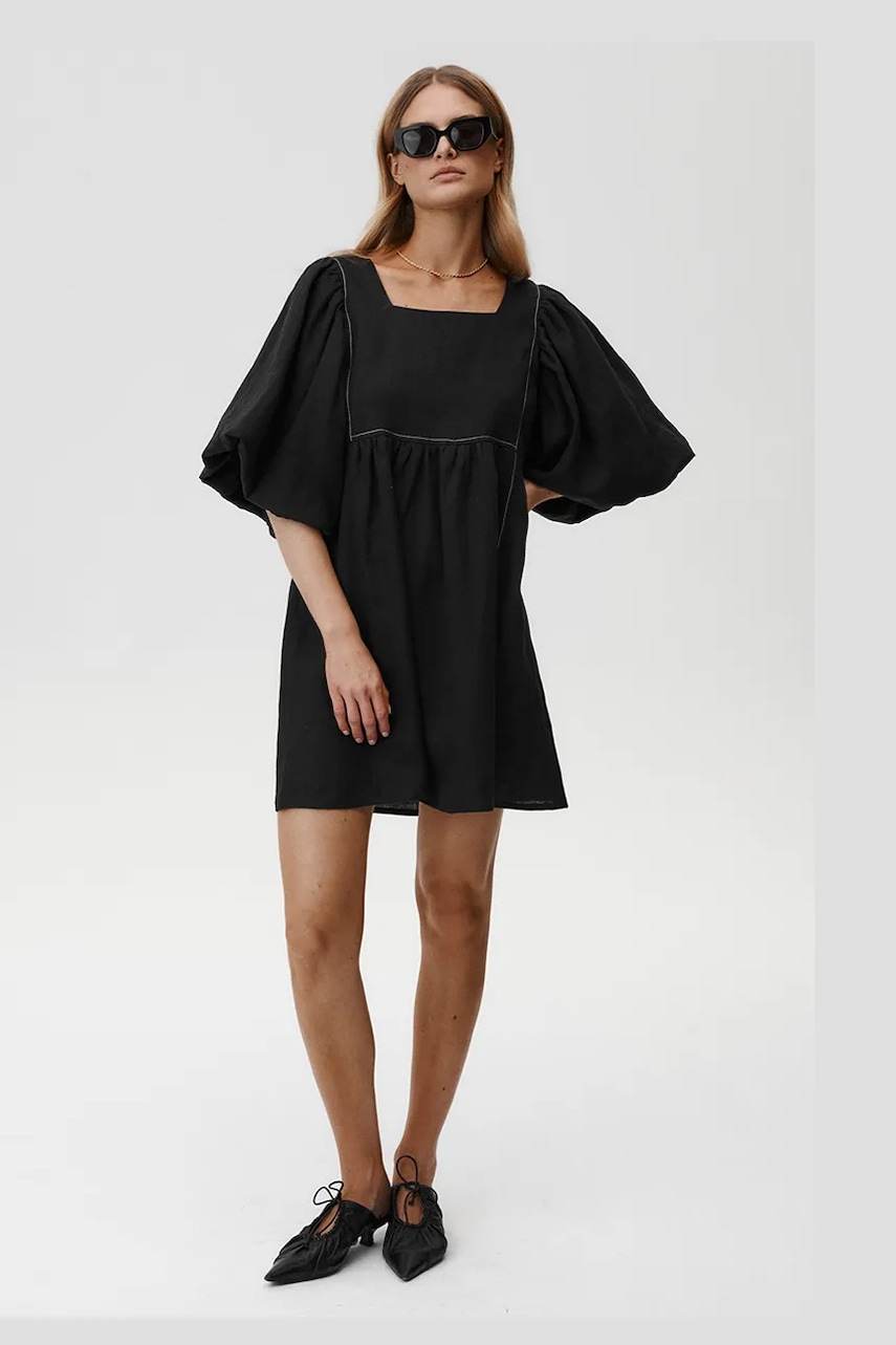 Undress Code rochie din in Gaia Dress culoarea negru, mini, evazati, 891 Undress Code rochie din in Gaia Dress culoarea negru, mini, evazati, 891