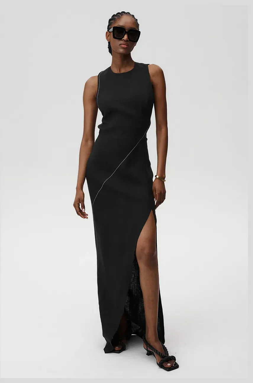 Levně Lněné šaty Undress Code Margherita Dress Stitch černá barva, maxi, přiléhavé, 895