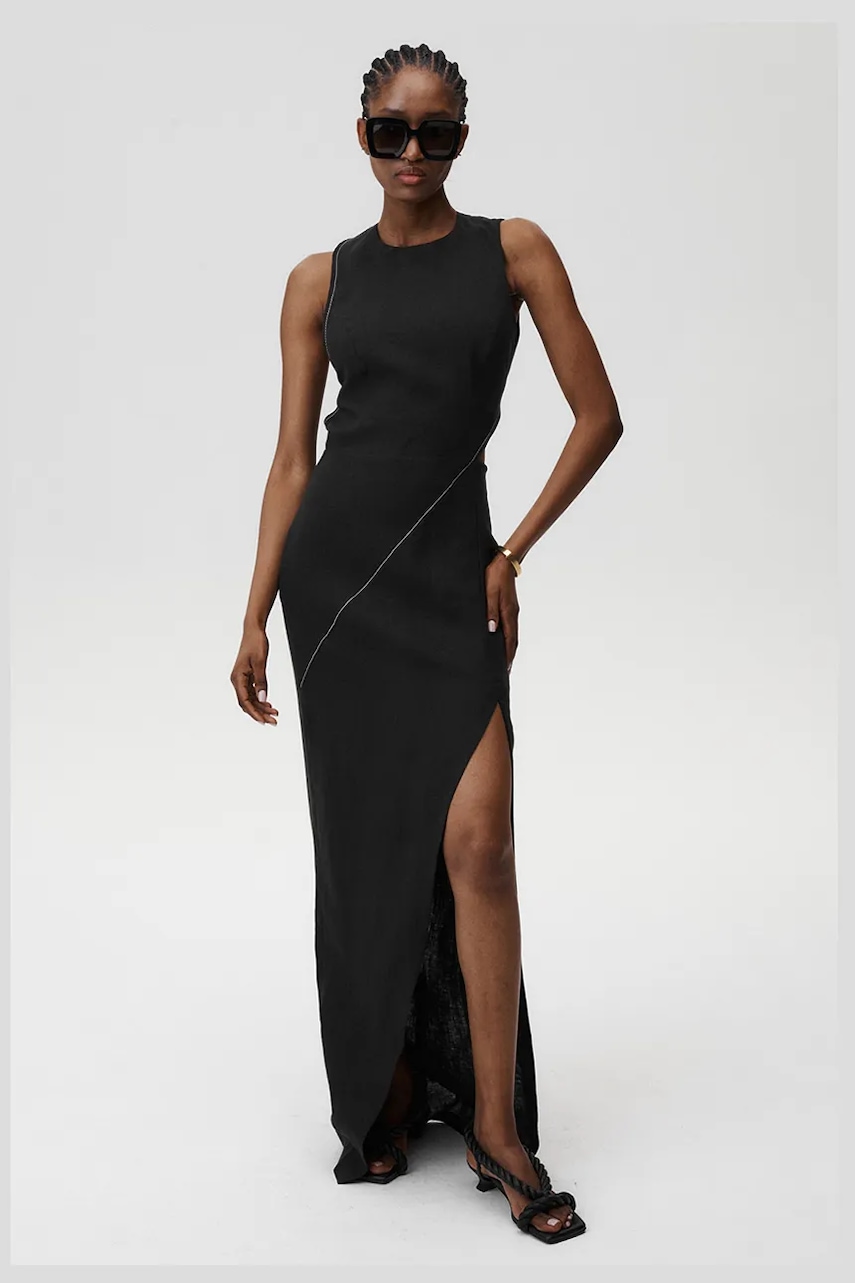 Льняна сукня Undress Code Margherita Dress Stitch колір чорний maxi облягаюча 895