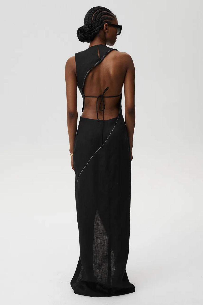 Льняна сукня Undress Code Margherita Dress Stitch колір чорний maxi облягаюча 895