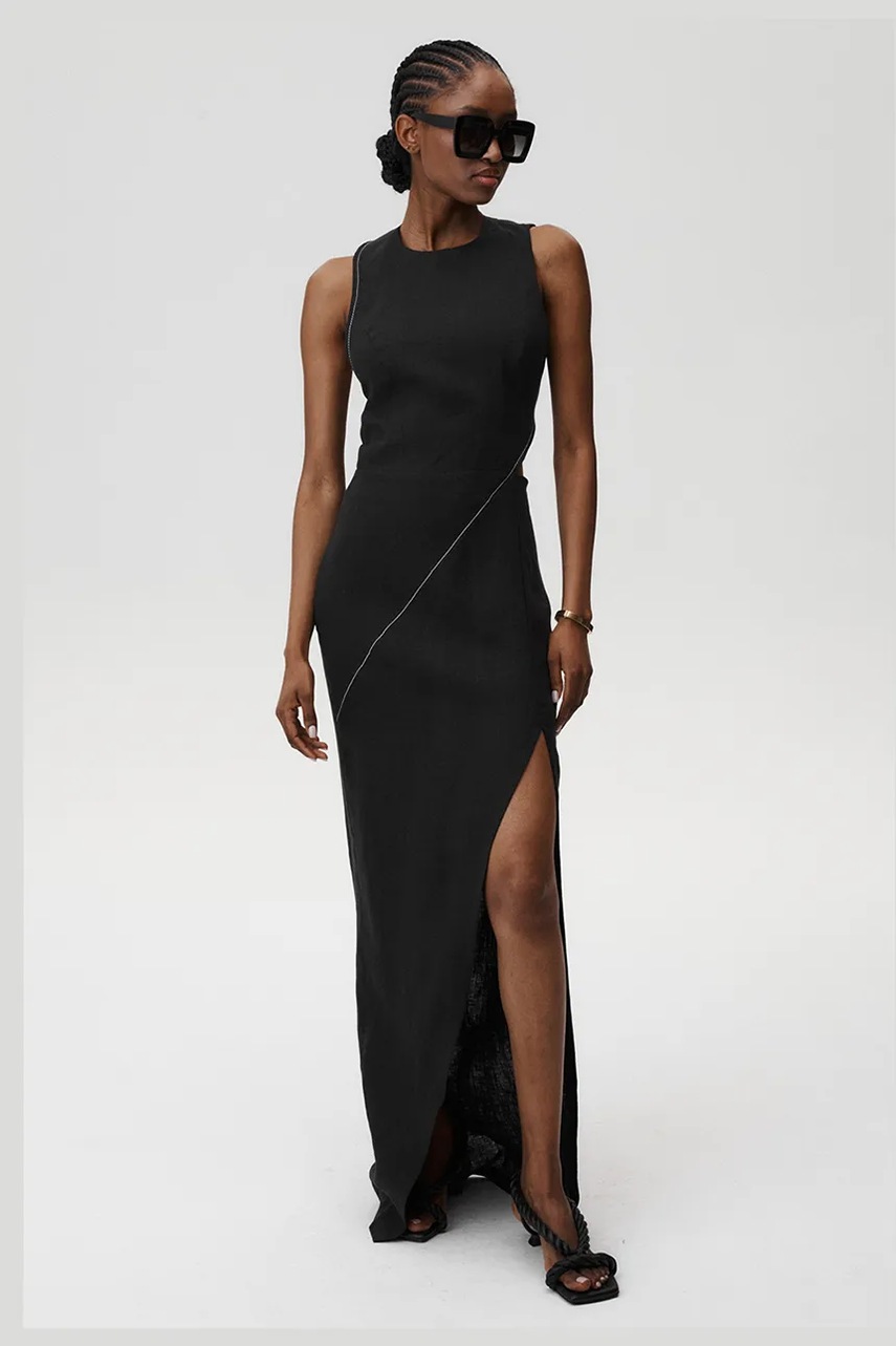 Льняна сукня Undress Code Margherita Dress Stitch колір чорний maxi облягаюча 895