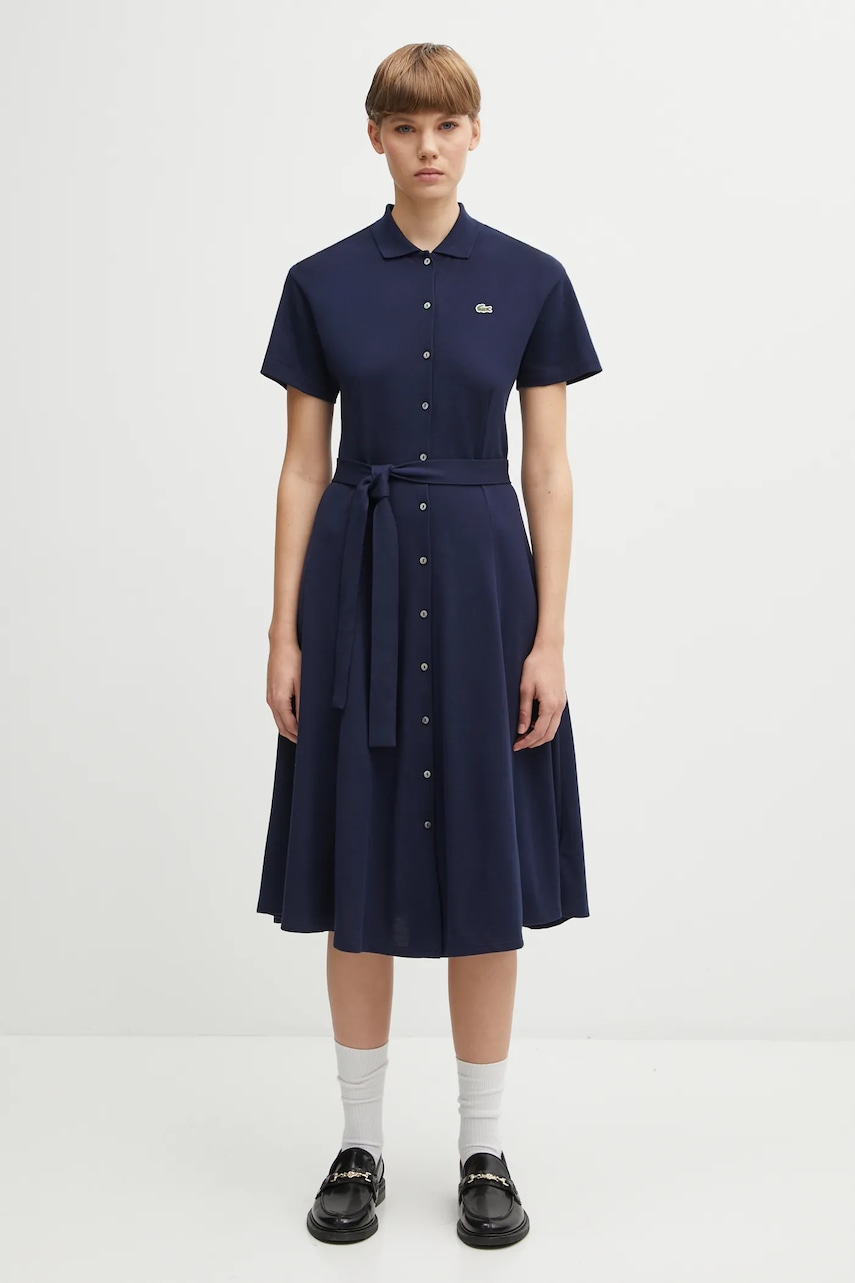 Lacoste rochie din bumbac culoarea bleumarin, mini, evazată, EF9621