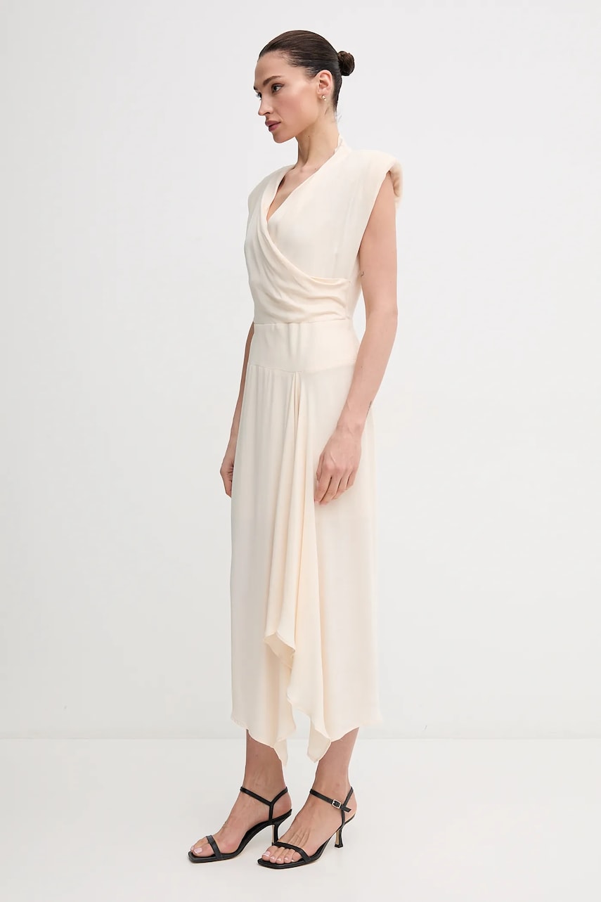 Sandro Ferrone rochie culoarea bej, midi, evazati, S23XBEBONACCORTI Sandro Ferrone rochie culoarea bej, midi, evazati, S23XBEBONACCORTI