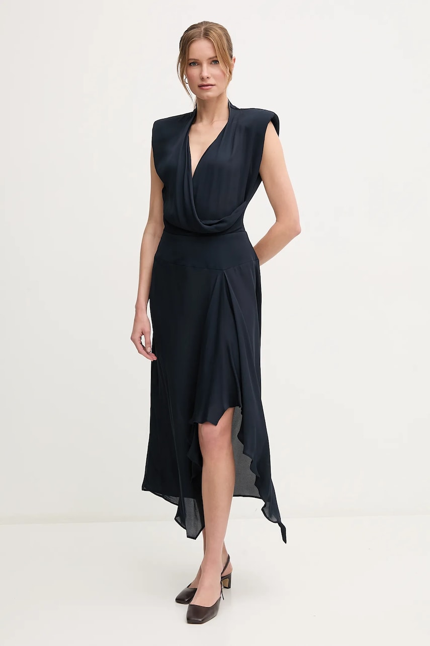 Sandro Ferrone rochie culoarea bleumarin, midi, evazată, S23XBEBONACCORTI