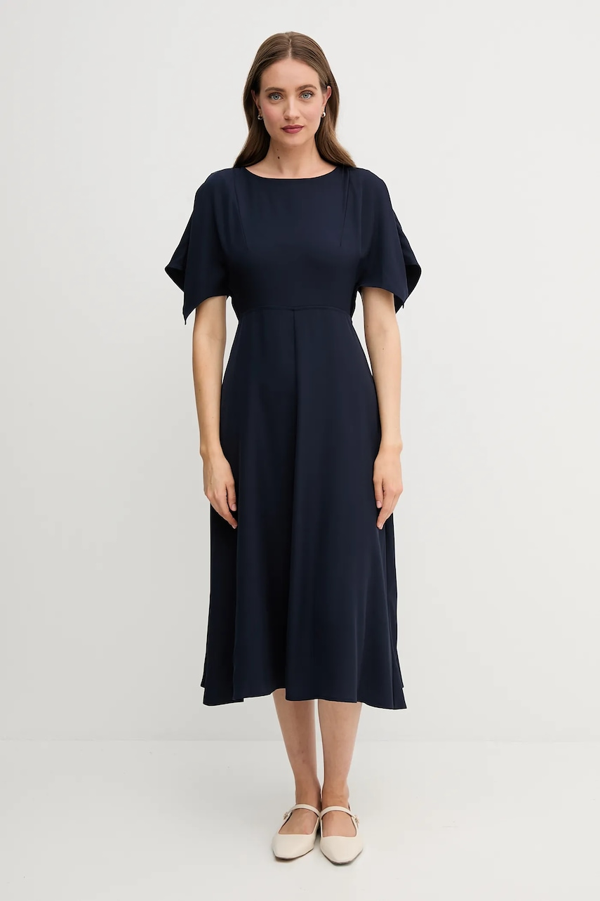 Sandro Ferrone rochie culoarea bleumarin, midi, evazată, S23XBEBRANCALEONE