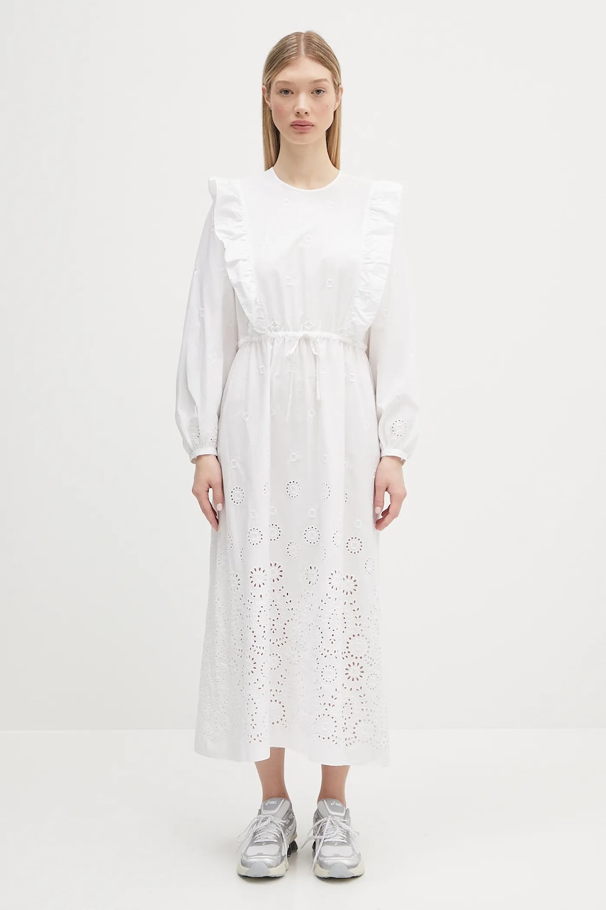 A.P.C. rochie din bumbac Robe Ginger culoarea alb, midi, evazată, COHFF.F35154