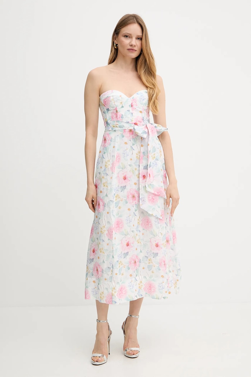 Bardot rochie culoarea alb, midi, evazați, 58566DB2