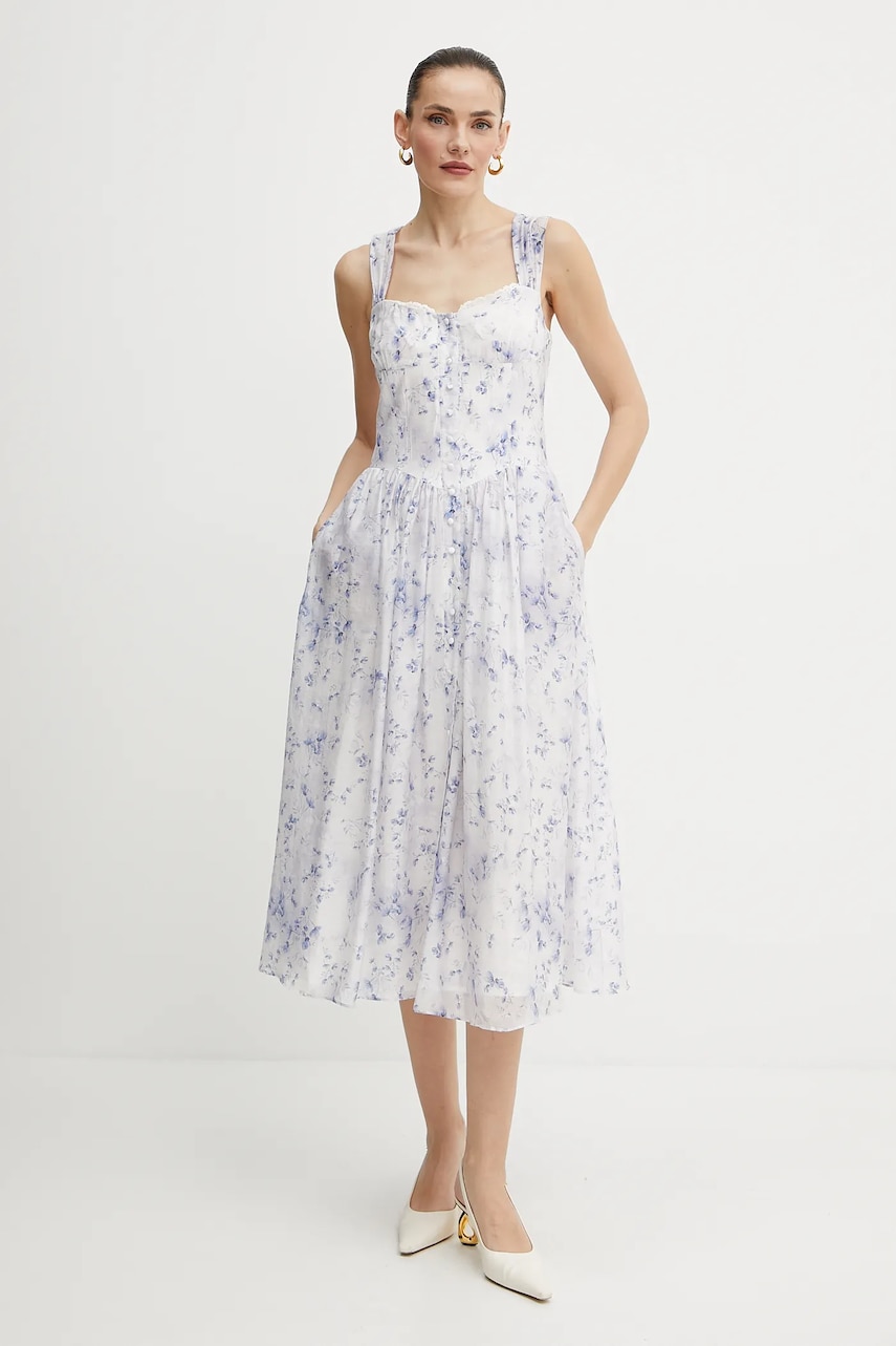 Bardot rochie culoarea alb, midi, evazati, 59248DB1