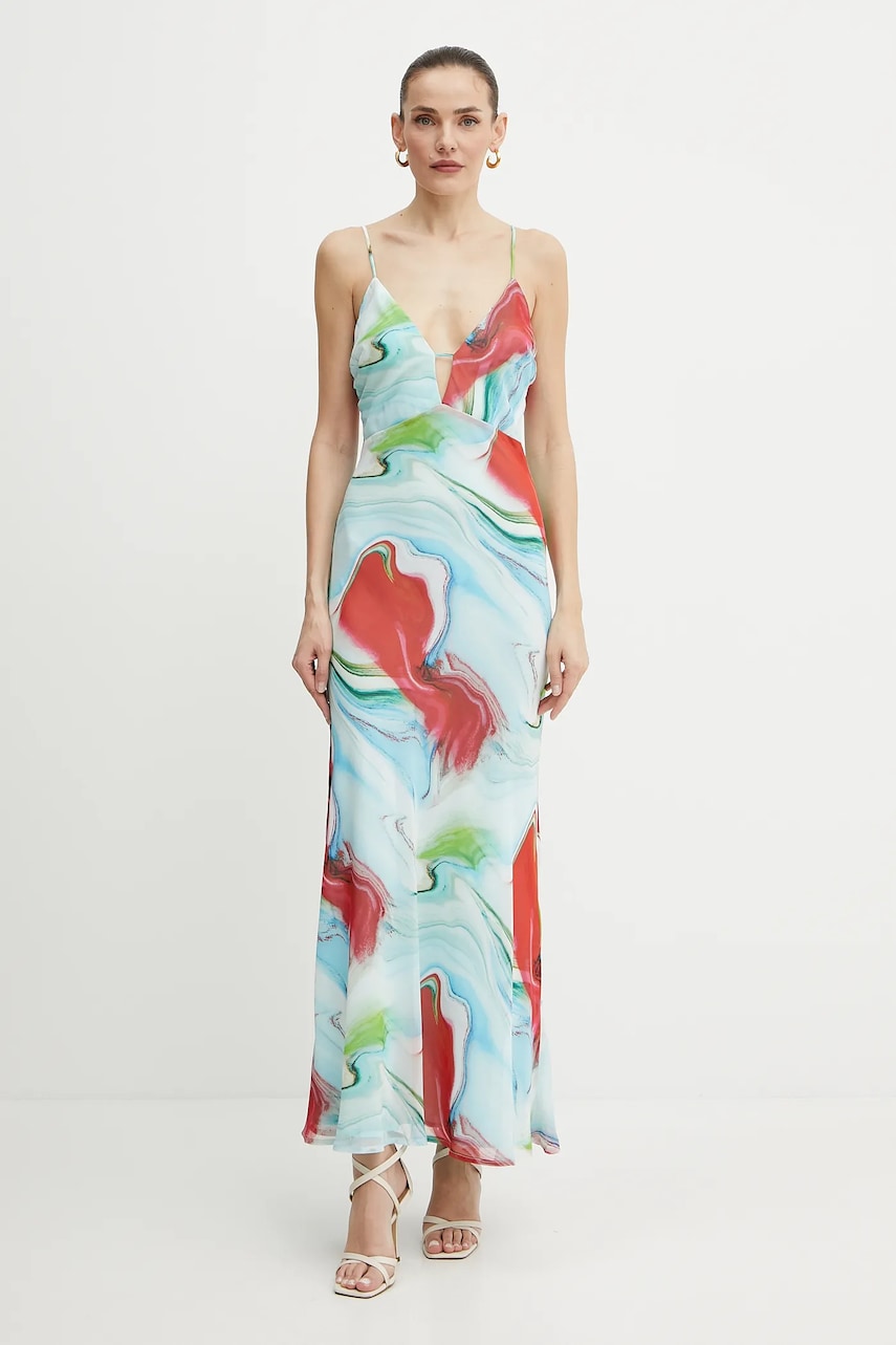 Bardot rochie culoarea turcoaz, maxi, mulată, 59870DB