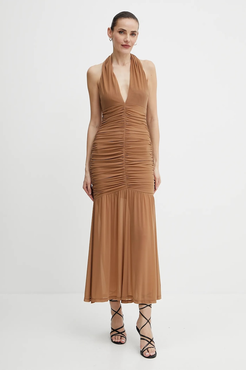 Bardot rochie culoarea maro, maxi, mulată, 59872DB Bardot rochie culoarea maro, maxi, mulată, 59872DB