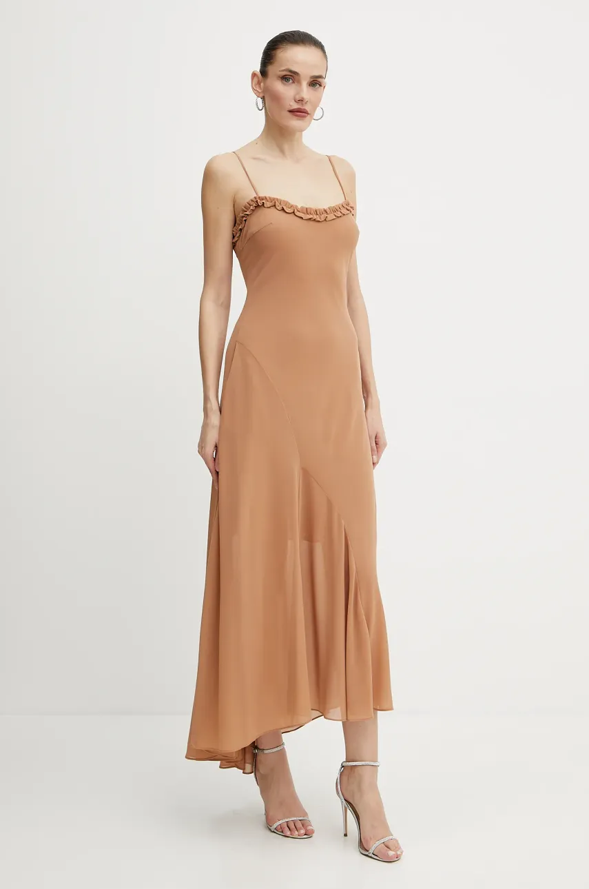 Bardot rochie culoarea maro, midi, evazati, 59885DB