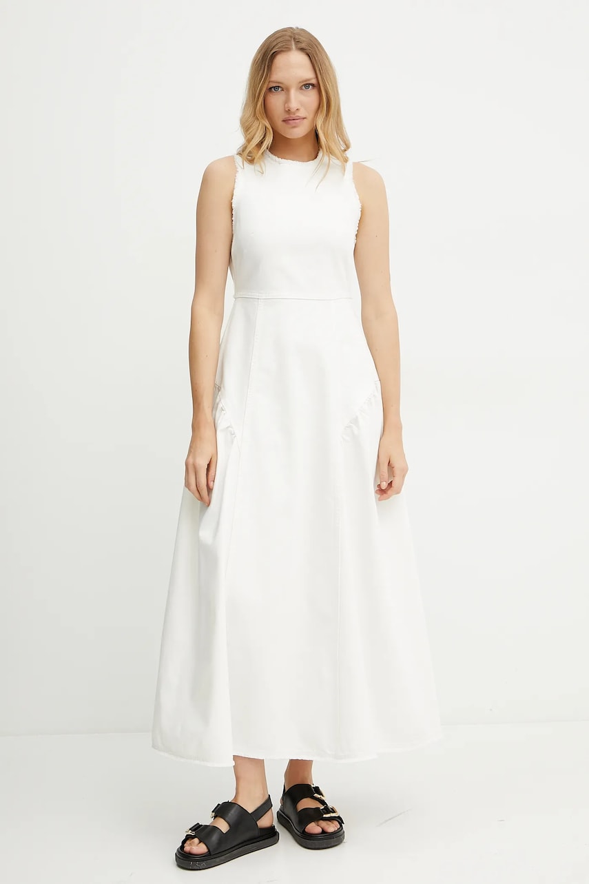 Ivy Oak rochie jeans MARCA ANN culoarea bej, maxi, evazati, IO117661 Ivy Oak rochie jeans MARCA ANN culoarea bej, maxi, evazati, IO117661