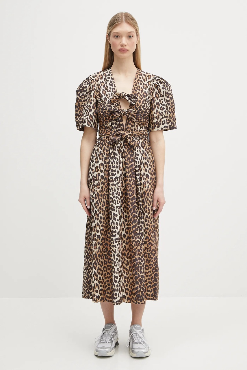 GANNI sukienka bawełniana Printed Cotton Tie Strap Midi