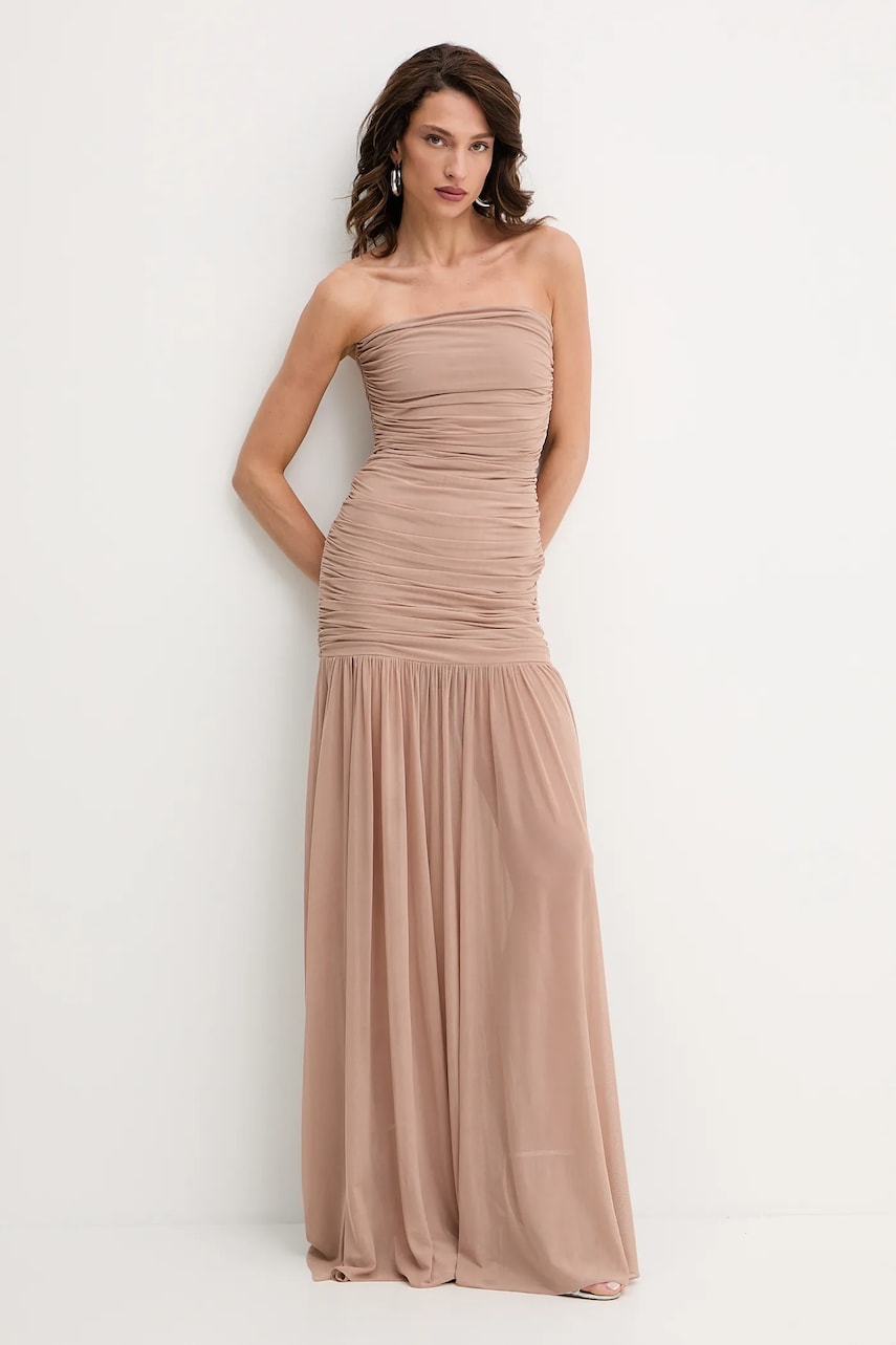 Retrofete rochie Adele culoarea maro, maxi, drept, SS24-9129