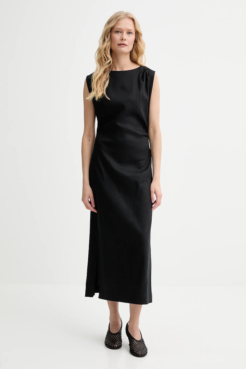 Marc O'Polo rochie din in culoarea negru, midi, evazată, 504095221087