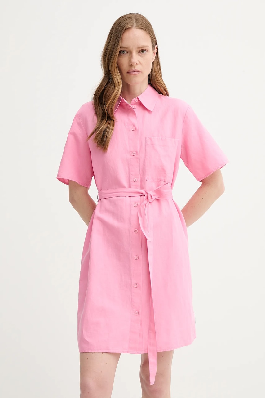 Marc O'Polo rochie din in culoarea roz, mini, evazată, 5000006435